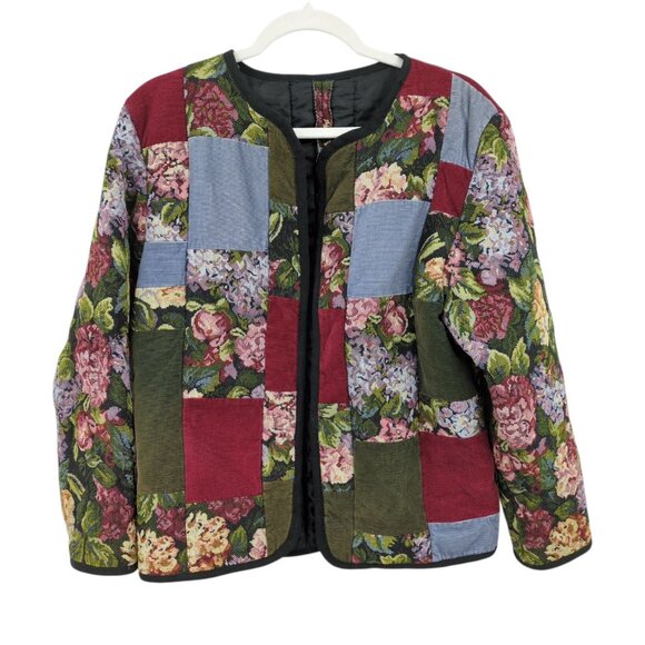 Unbranded Jackets & Blazers - VTG Floral Tapestry Patchwork Jacket Lined Quilted Boxy Fit Cottagecore Medium